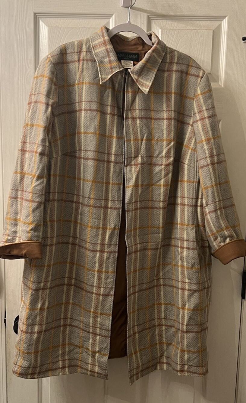 Vtg 90s Harve Benard Wool Plaid Trench Coat Overcoat Academia Geek 24W 3XL